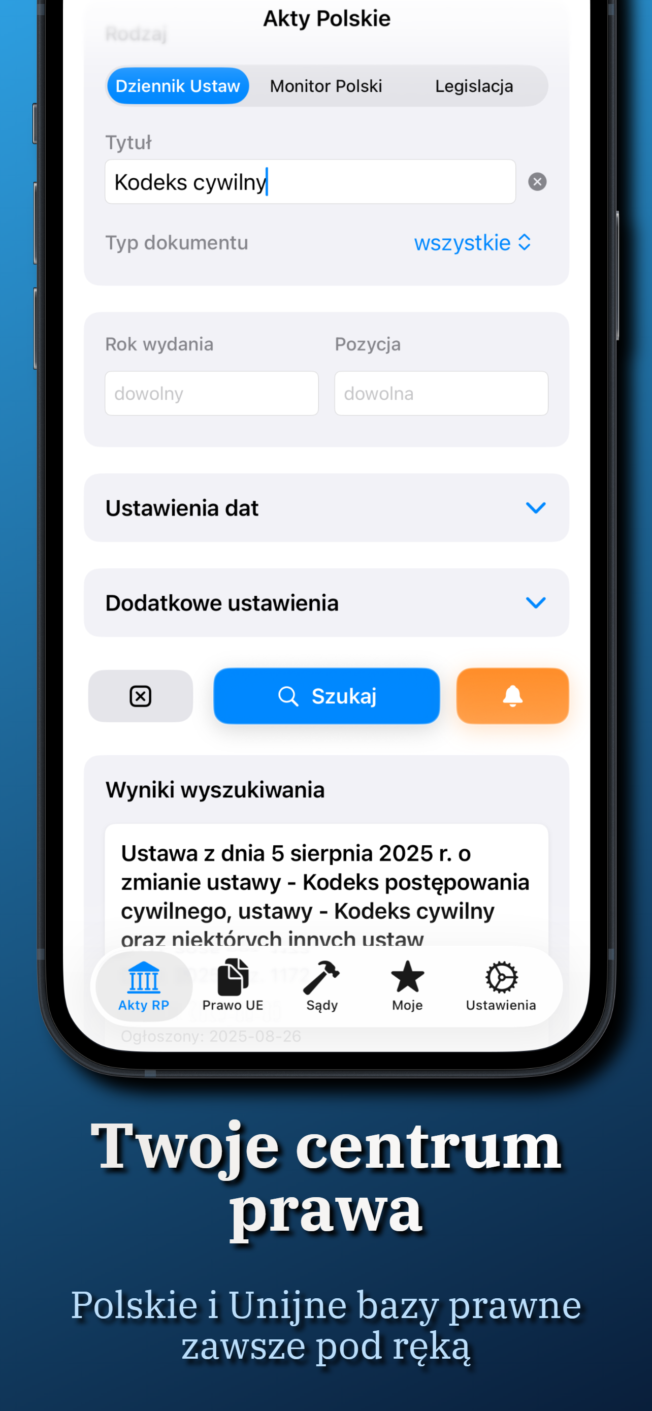 Screenshot aplikacji Baza Prawna 1